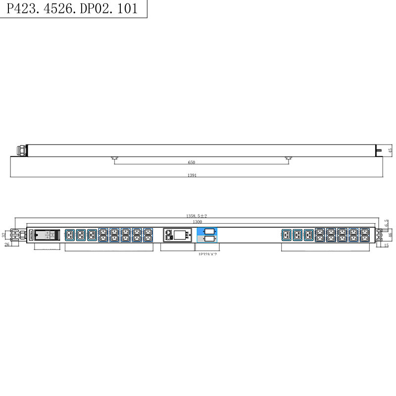 TCP/IP ইন্টেলিজেন্ট র্যাক PDU 26 আউটলেট IEC C13 /C19 1.5U লিকুইড ম্যাগনেটিক সার্কিট ব্রেকার উল্লম্ব